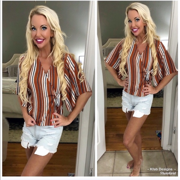 LAST 1! ❤️So Cute Flutter Sleeve Stripe Wrap Top! - Picture 2 of 3